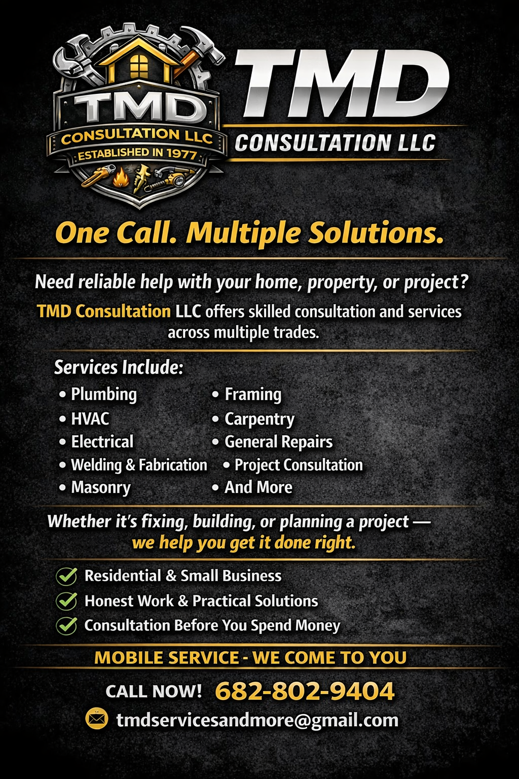 TMD Consultation LLC service flyer